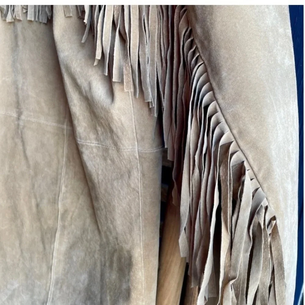 Mens size 44 vintage tan leather fringe Scully like new-never worn-no tags - Picture 5 of 6